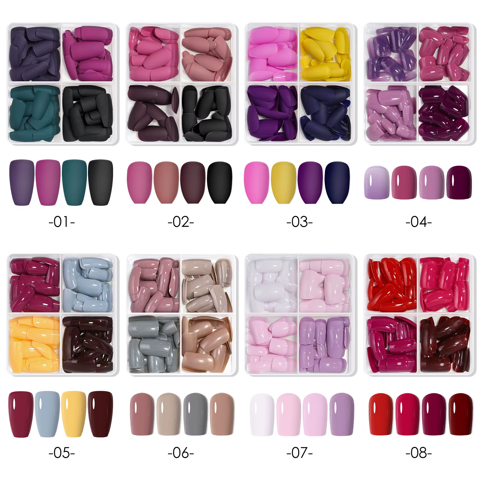 96 pièces en boîte 4 couleurs pointes d'ongles courts Ballet/Coffin/carré couverture complète mat br
