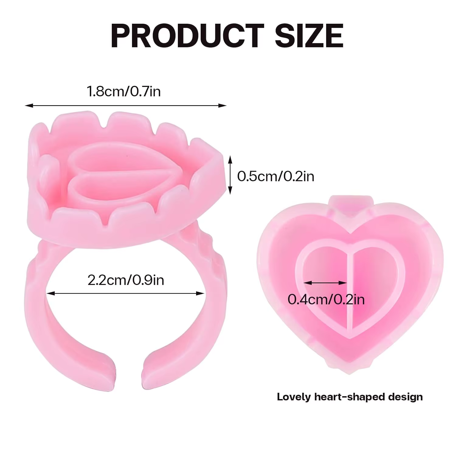 Anneau de colle en plastique jetable en forme de cœur, 100 pièces, tasse d'extension de cils, suppor