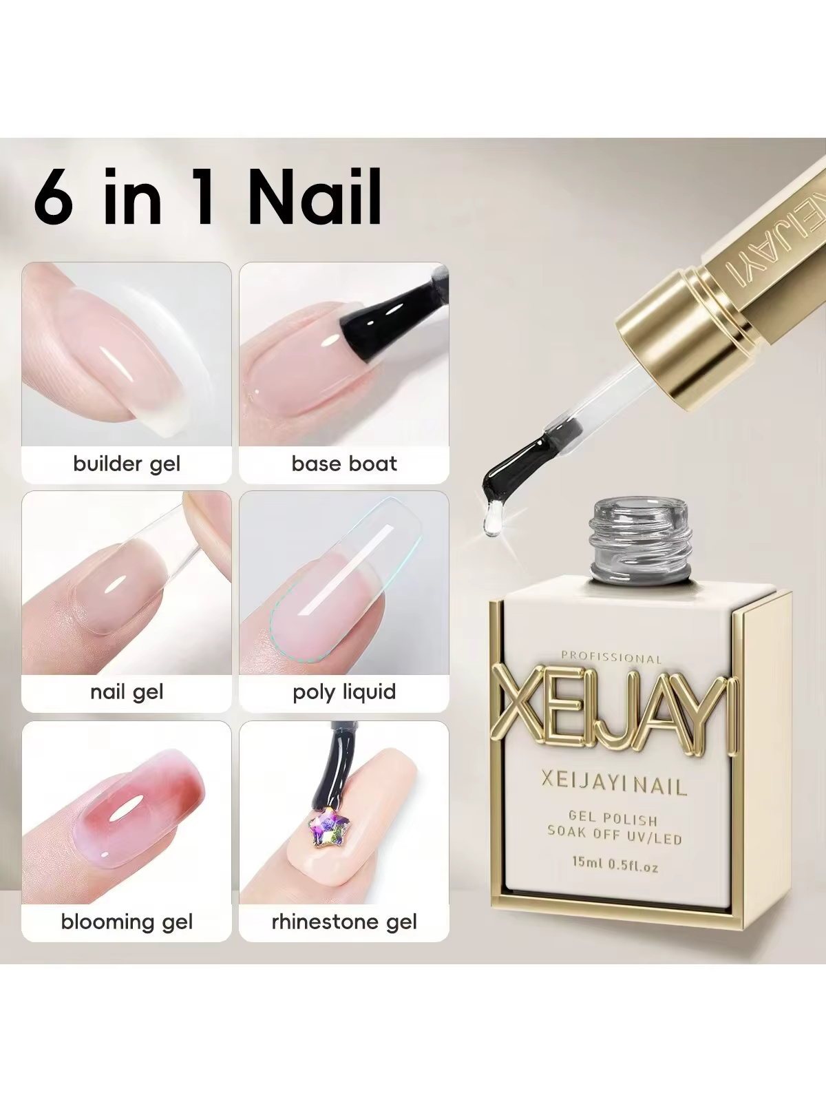 Système de gel pour ongles multifonction 6 en 1 – Kit tout-en-un pour base, haut, mat, constructeur,