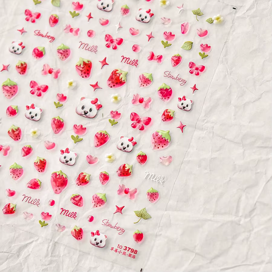 Autocollants pour ongles d'été pour enfants, motifs gelée sucrée, pastèque, crème glacée, nœuds et g