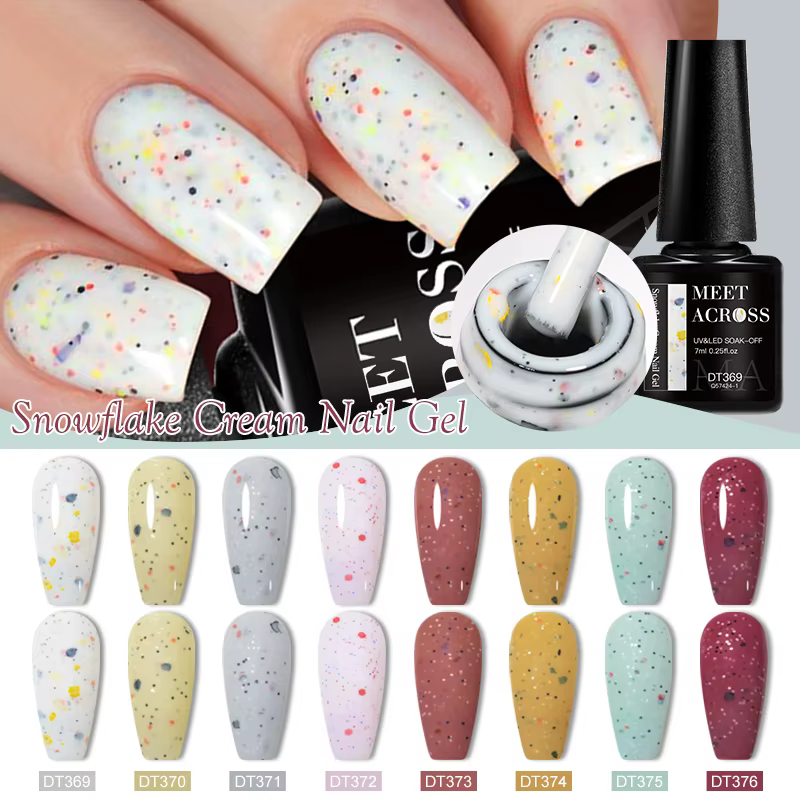 8pc flocon de neige couleur crème Gel vernis ensemble crème blanc rose paillettes Semi Permanent UV