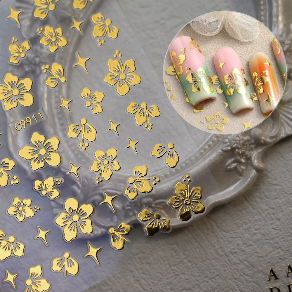 Autocollants pour ongles étoiles 3D or argent, 12 pièces, décalcomanies bronzantes Starlight pour Na
