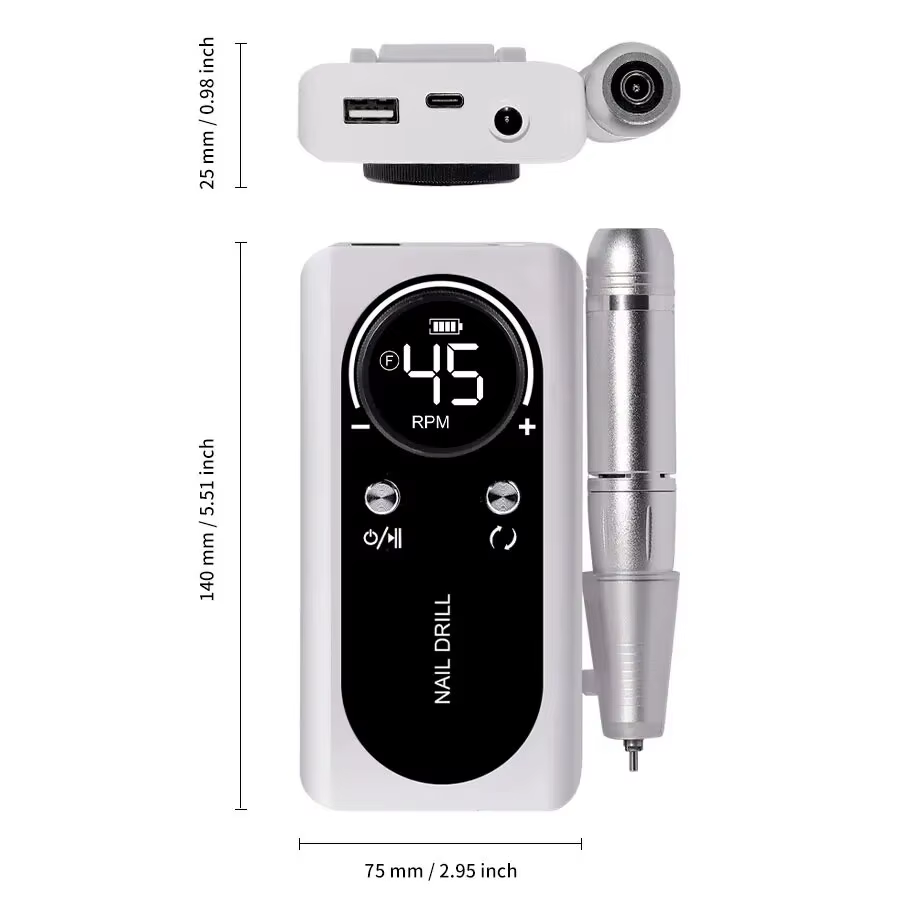 Perceuse à ongles électrique Portable professionnelle 45000 tr/min, lime de ponceuse à ongles Rechar