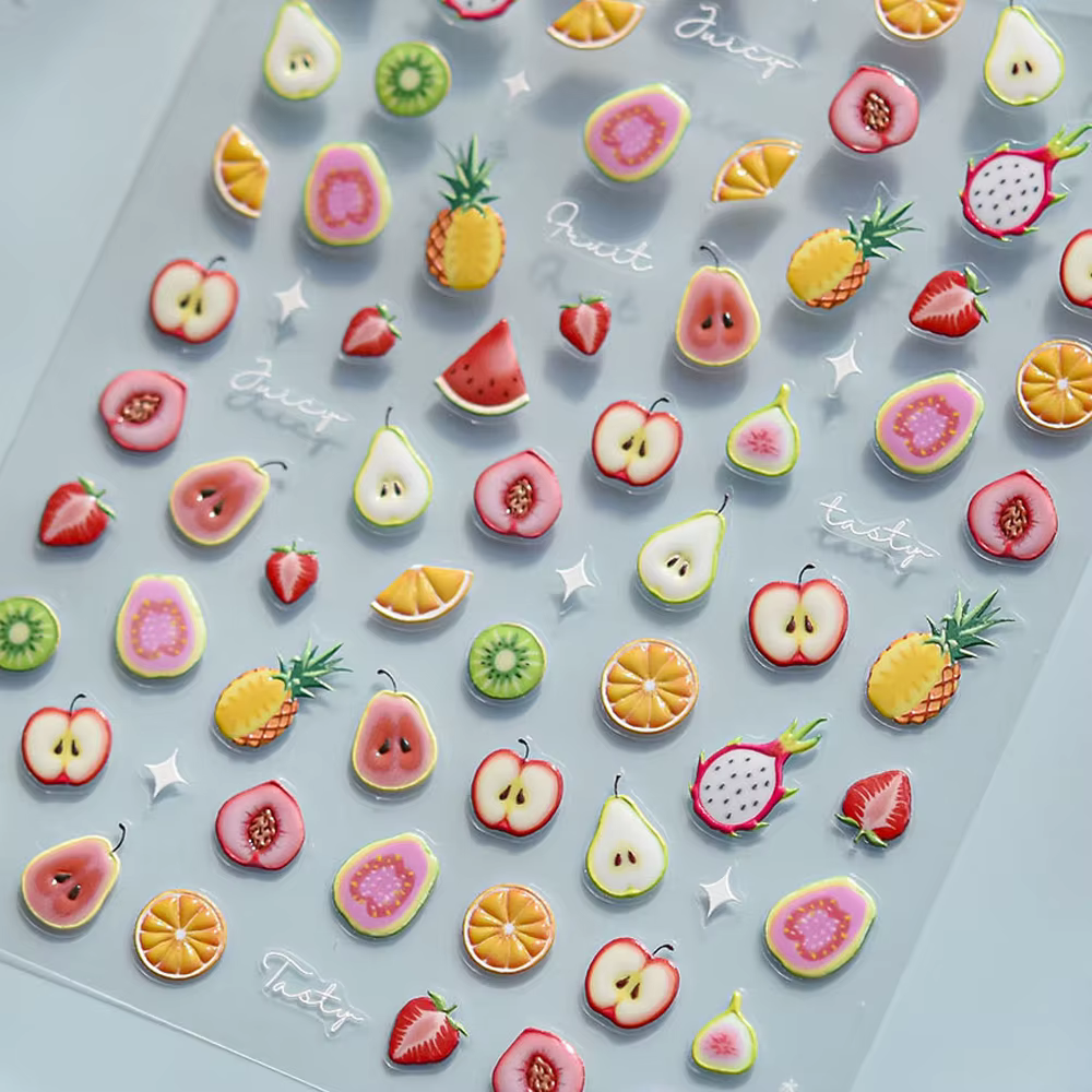 Autocollant de manucure pour Nail Art, fruits, fête, ananas, Pitaya, Kiwi, fruits, pomme, pastèque,