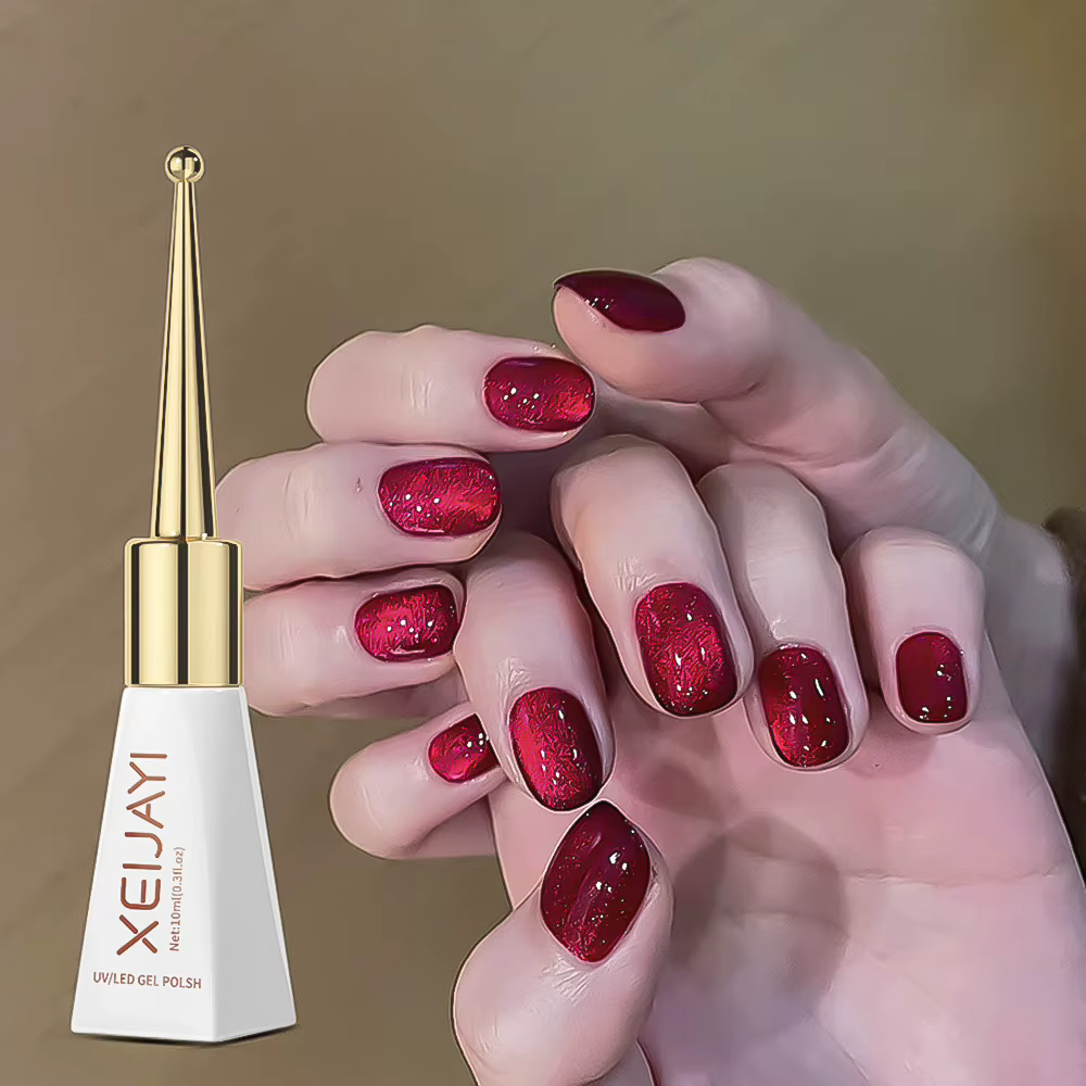 Vernis à ongles gel œil de chat rouge rubis 10 ml, scintillant, à retirer par trempage, UV/LED, pour