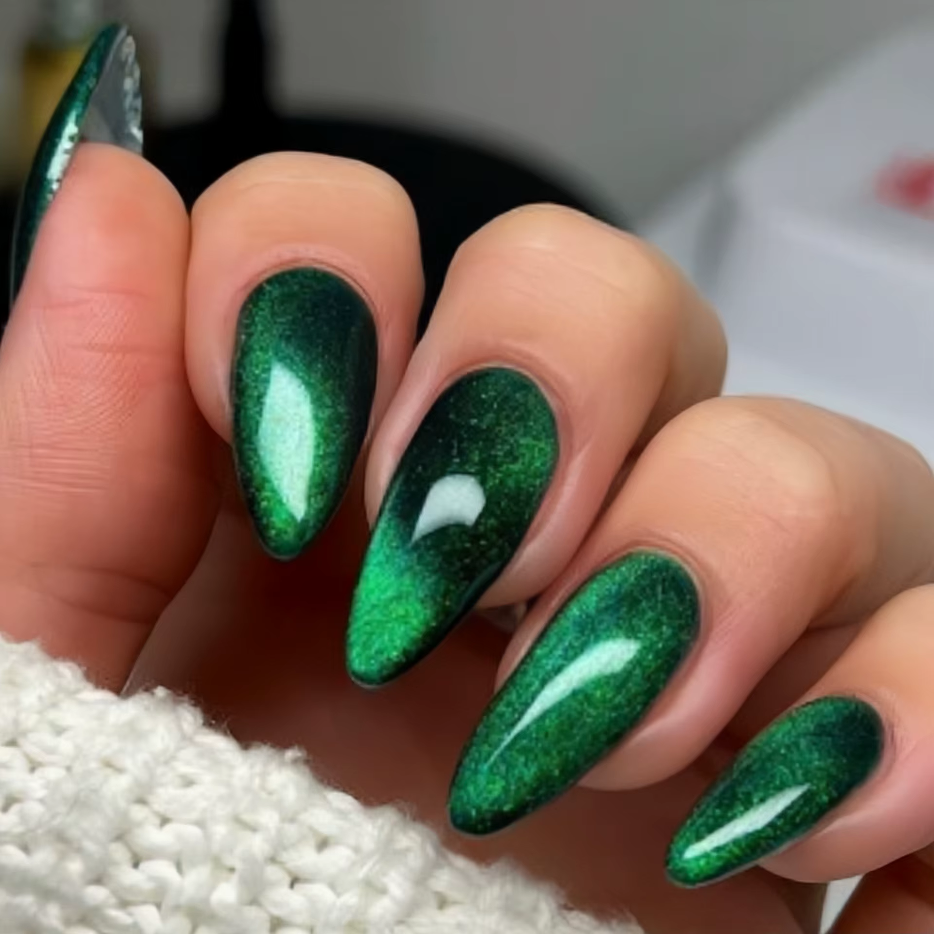 Faux ongles yeux de chat brillants, 24 pièces, bleu amande/vert, presse sur les ongles, manucure Sim