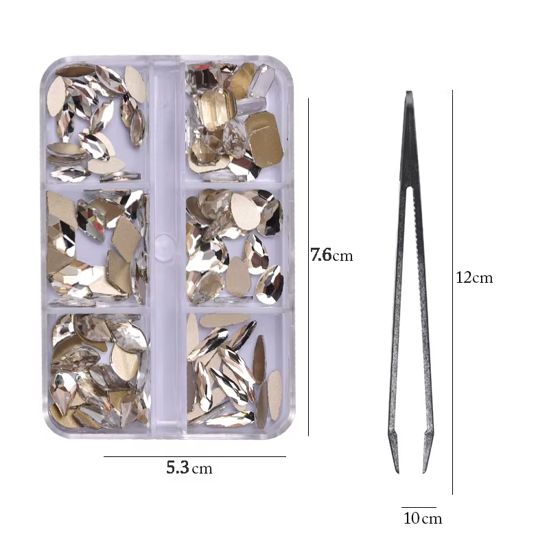 Strass en cristal de forme mixte, diamants colorés à dos plat avec clips, conception d'art d'ongle, 
