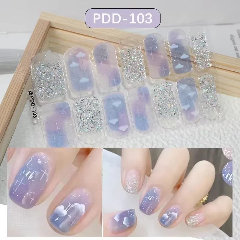 Autocollants pour ongles en Gel Semi-durci, longue durée, couleur unie, fleurs fraîches au printemps
