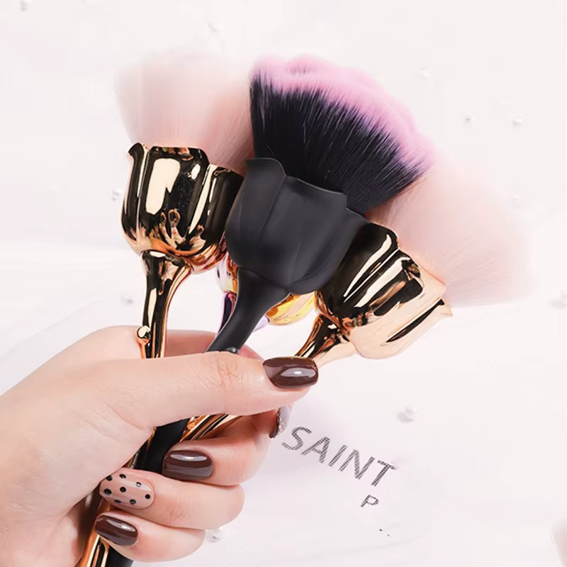 Brosse à ongles à fleurs pour manucure, en forme de Rose dorée, ronde, petite poudre de vernis Gel U