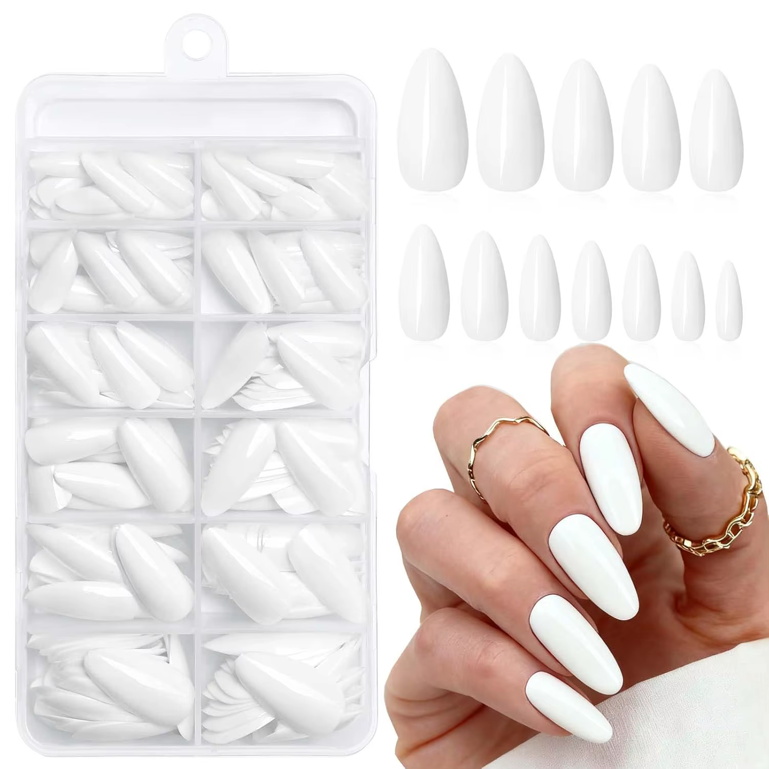 120 pièces/boîte Faux ongles en amande, couleur unie noire, brillants, adaptés au quotidien des femm