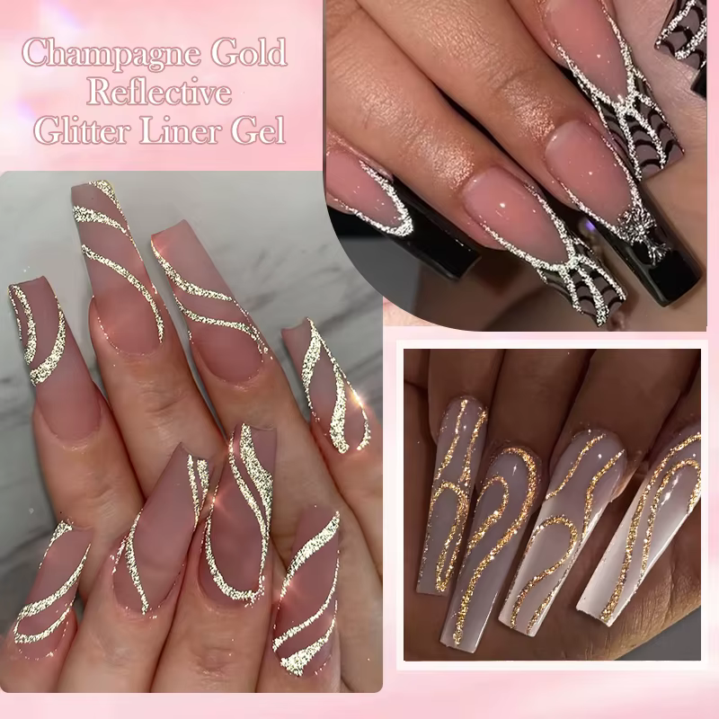 LILYCUTE 5ML Champagne or réfléchissant paillettes Gel vernis à ongles brillant scintillant français