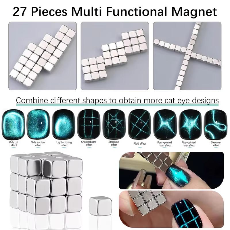 Cube magnétique œil de chat 3 en 1 pour ongles, bâton carré magnétique puissant, stylo magnétique, D
