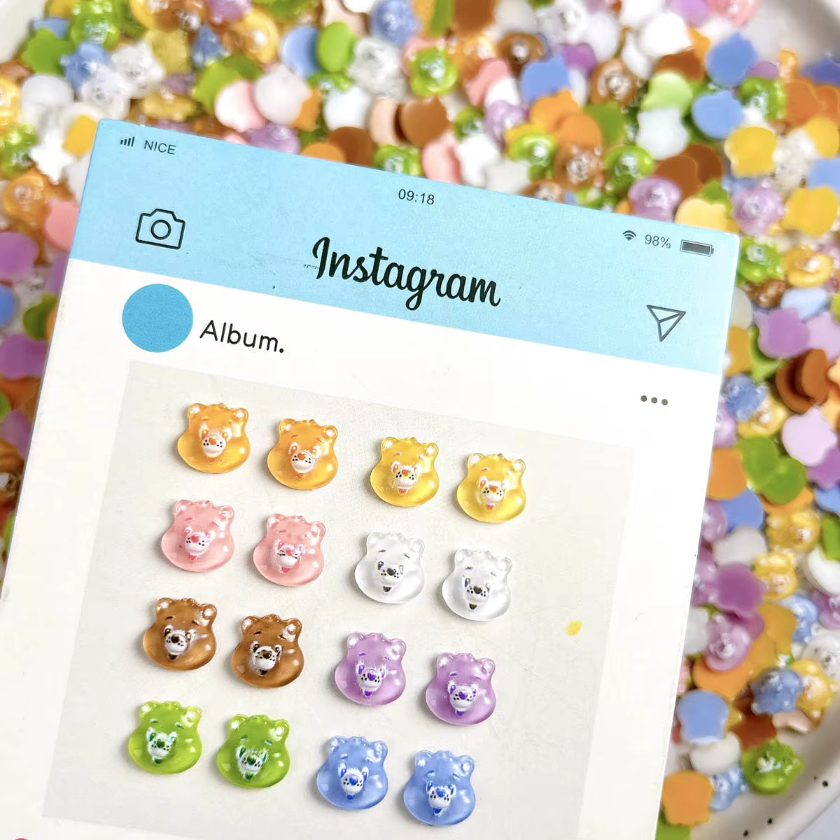 50 pièces plusieurs couleurs dessin animé Kawaii ours tête résine ongles breloques créatif transluci