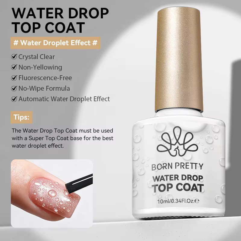 Nouveau 2026 10ml Top Coat Goutte d'Eau Transparent pour Ongles, Vernis Gel 3D pour Nail Art, Design