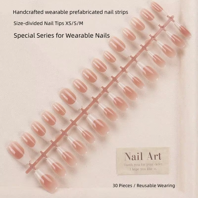 30 faux ongles élégants à bord blanc, effet blush, pour un teint lumineux, pour le nail art DIY
