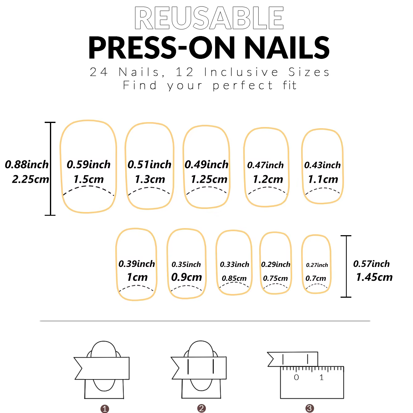 24 pièces français flash bordure blanche fleur de cerisier strass faux ongles ensemble d'ongles blan
