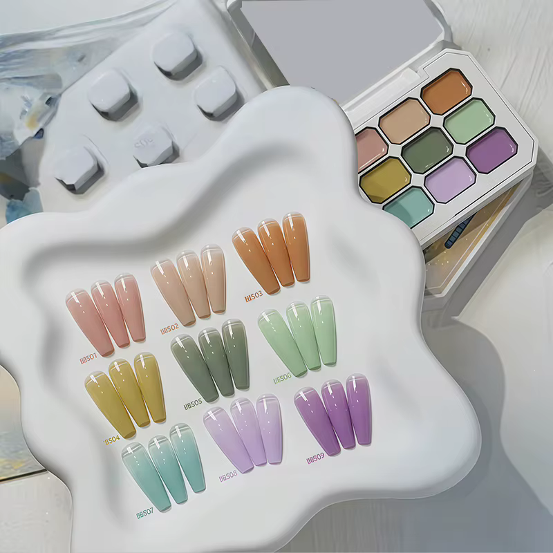 Gel UV/LED semi-permanent amovible 9 couleurs Morandi élégant à faible saturation pour motifs dégrad
