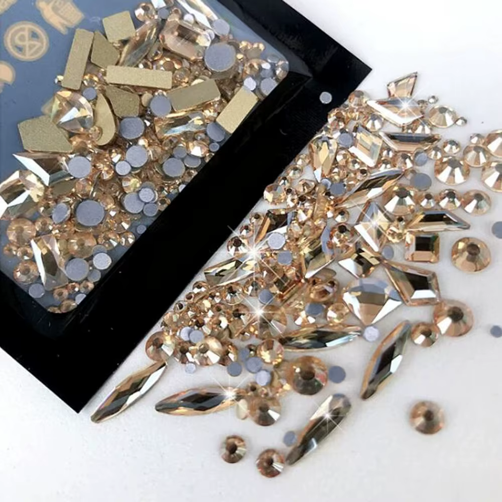 Strass pour ongles mixtes AB à dos plat, multi-formes AB/clair/rouge/or, cristal de luxe 9D SS3, Min