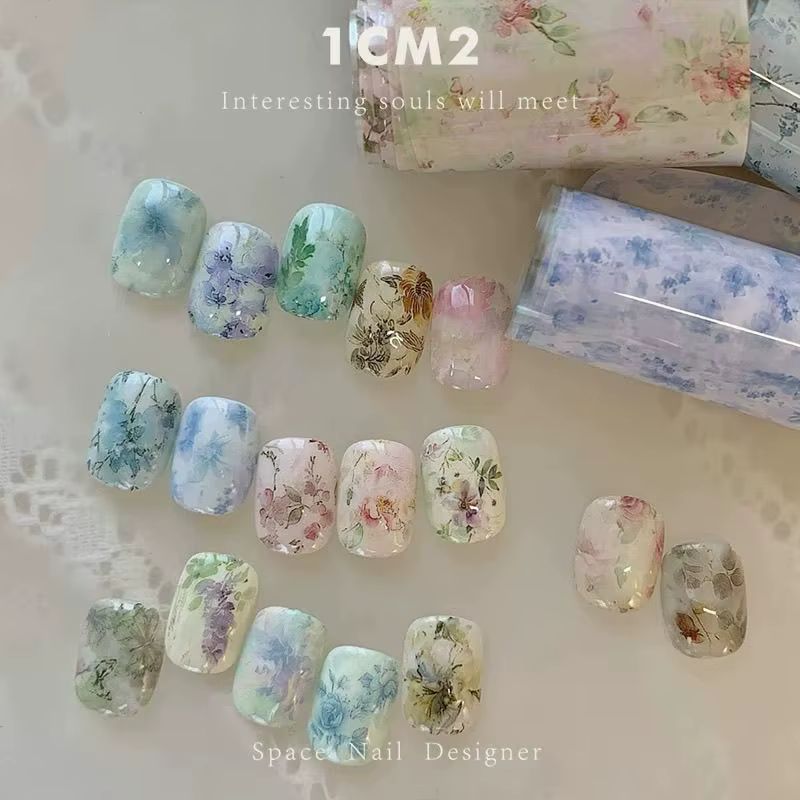 10 rouleaux à carreaux mille oiseaux arc étoiles feuilles à ongles papier de transfert Nail Art auto