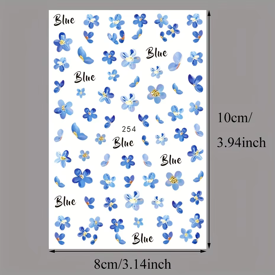 Autocollants pour ongles 3D fleurs de couleur d'eau bleue, 2 pièces, pétales adhésifs Kawaii, curseu