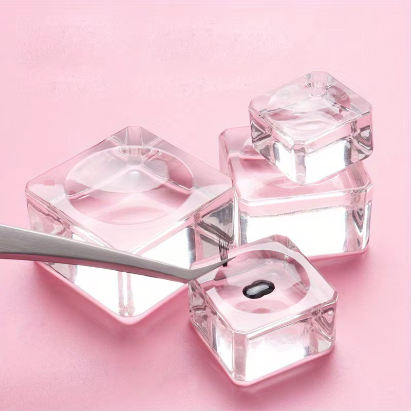 Joint carré en verre de cristal, support de faux cils, tampon de colle, 4 tailles, porte-colle, pale
