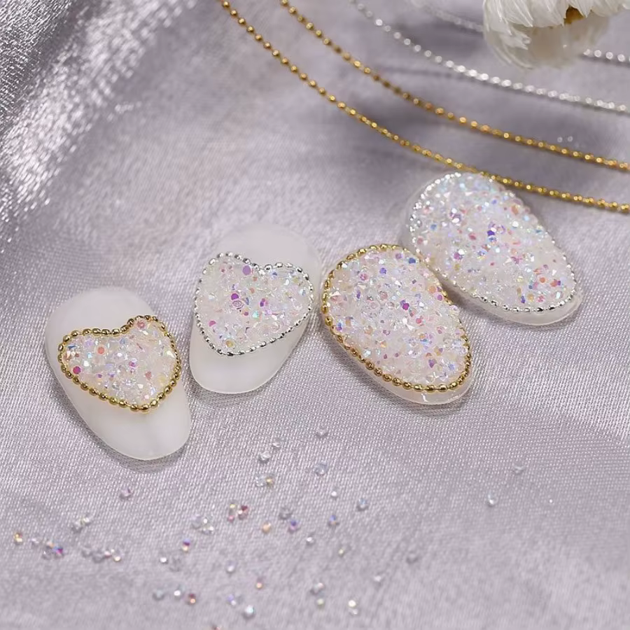 Chaîne de perles pour ongles en or et argent, 1 m/paquet, 0.8mm, breloque en pierre Ellipse, décorat