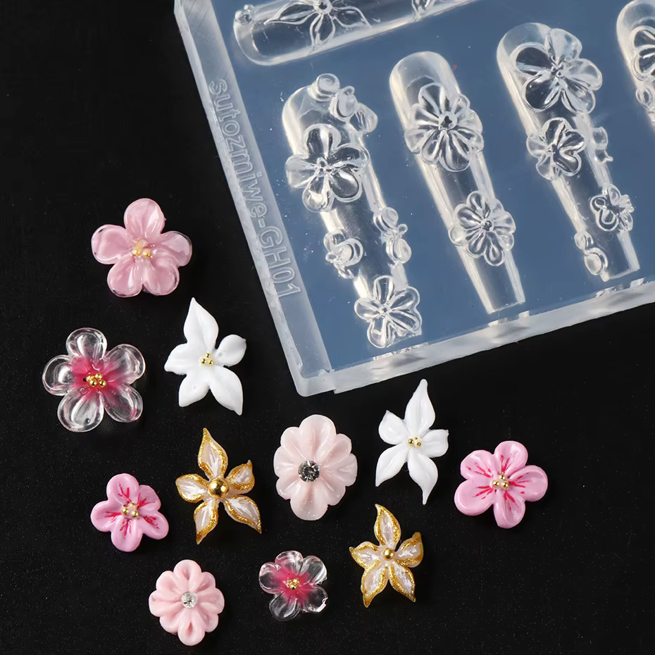 Moule en silicone 3D pour ongles Blossom Flower, moule à sculpter pour ongles, lys, cerise, différen