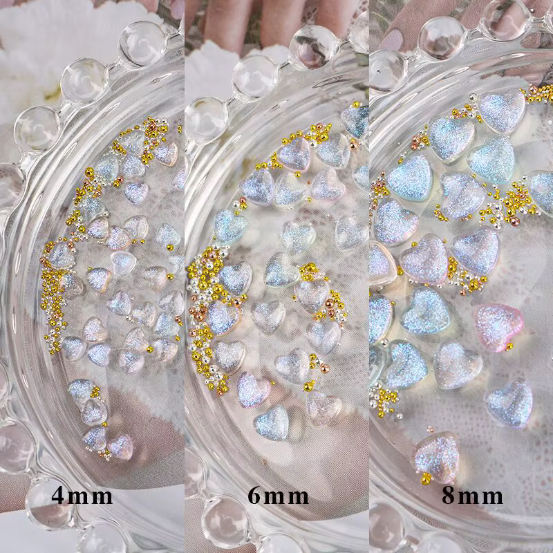30 pièces/boîte Kawaii paillettes poudre coeur Nail Art décorations 3D résine strass breloques dessi
