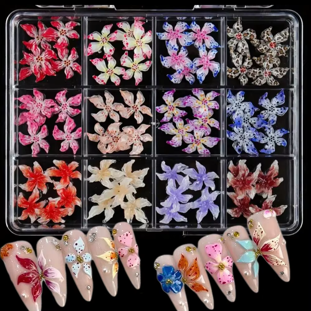 Décoration d'ongles mixte de fleurs hawaïennes, 60 pièces, dégradé 3D, fleur de cerisier, cristal, c