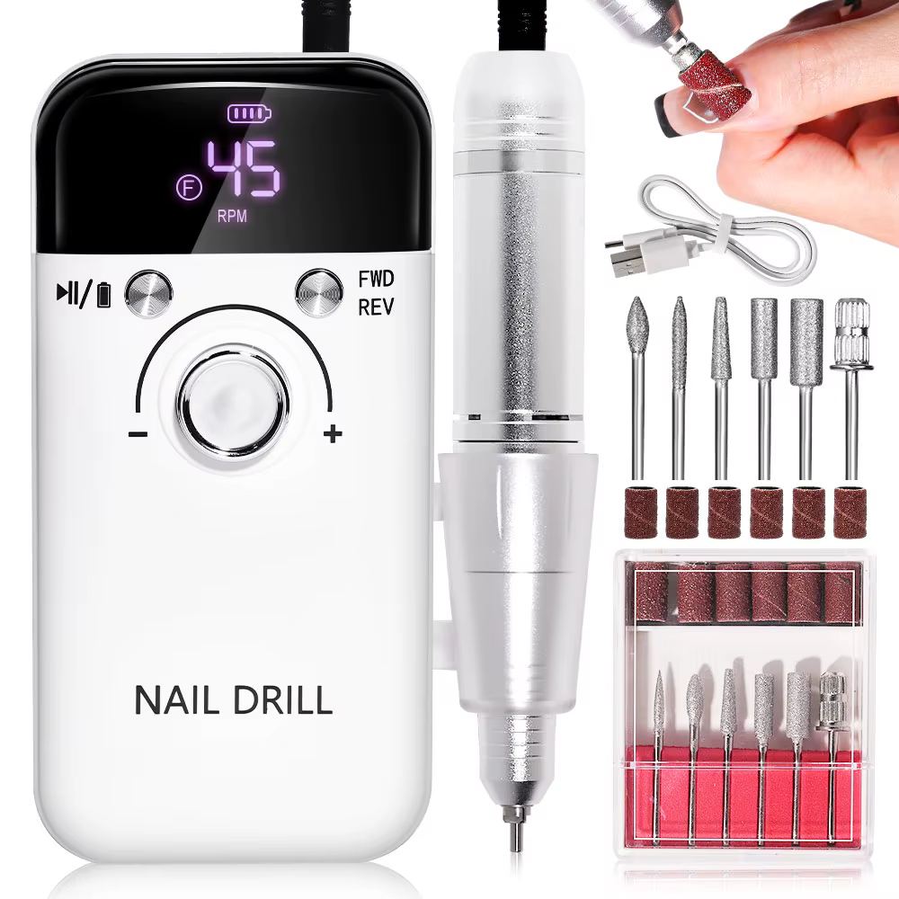 Perceuse à ongles 45000 tr/min, lime électrique Rechargeable pour enlever et polir le Gel acrylique,