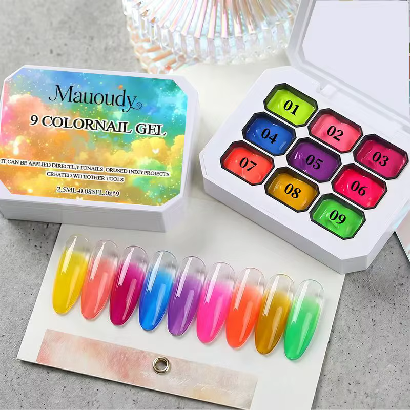 Kit de gel à ongles Y2K Nine-Square, Série Dopamine Arc-en-ciel, Brillant haute saturation, Nail Art