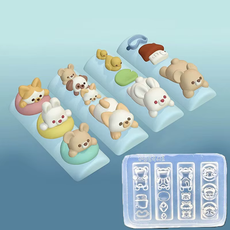 Moule 3D en Silicone pour Nail Art, dessin animé Hello Kitty lapin ours, sculpture en Relief, bricol