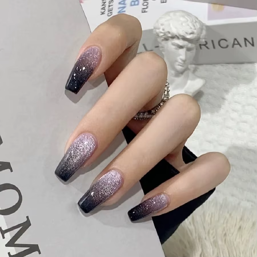 24 pièces/1 boîte galaxie Starlight oeil de chat Nail Art paillettes longues ongles de Ballet glace