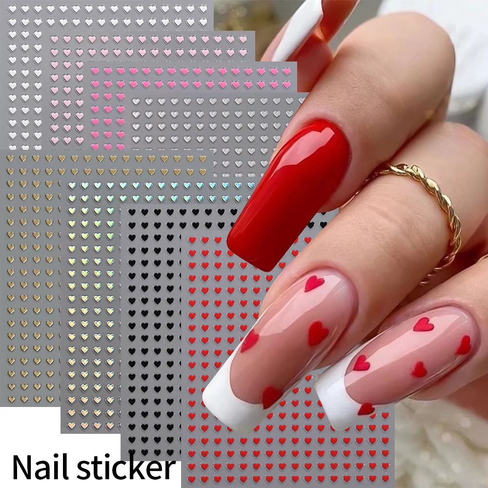 8 couleurs/ensemble 3D amour-coeur ongles autocollants Mini coeurs doux auto-adhésif Nail Art curseu