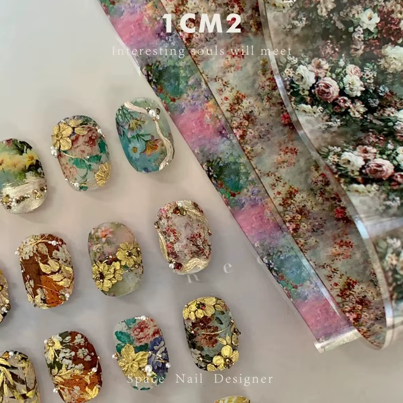 1 Boîte de Films à Ongles à Motifs Floraux pour Transfert, Décorations Florales Papillon, Wraps pour