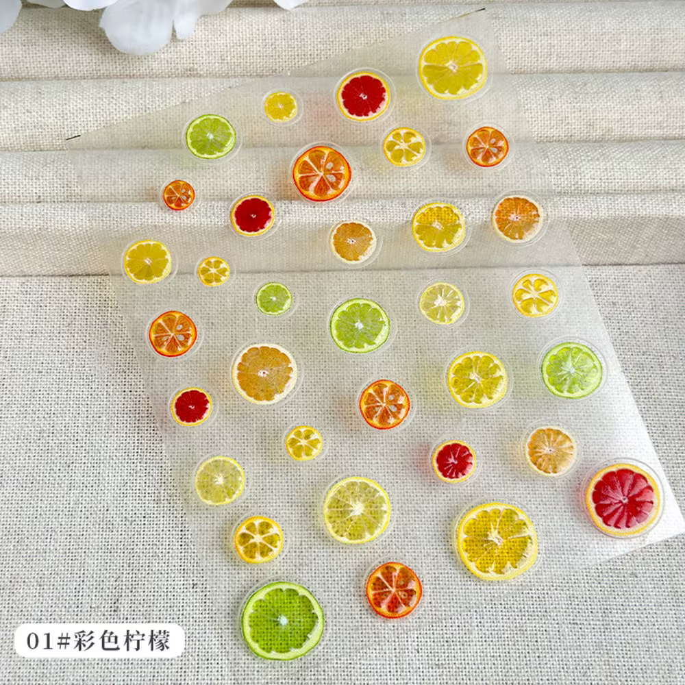 Autocollants 3D pour les ongles, motifs fruits, citron, rouge, décalcomanies pour manucure, décorati