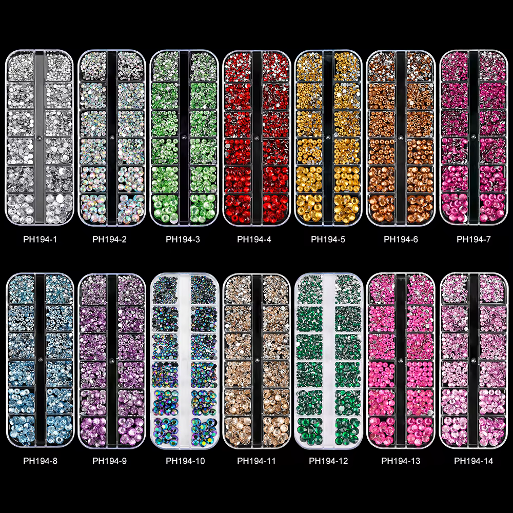 12Gird 3D verre AB cristal Nail Art strass Kit Flatback rond perle charme pierres précieuses bijoux