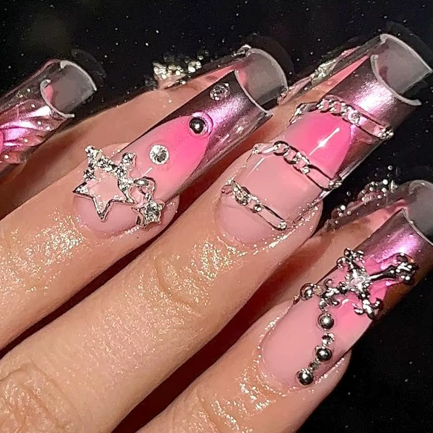 Breloques pour ongles en forme d'étoile, 110 pièces, décoration pour Nail Art en alliage, étoile arg