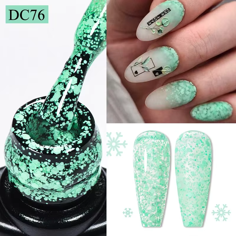 Vernis à ongles gel flocon de neige 7ml, blanc laiteux, vert pailleté, semi-permanent, à retirer par