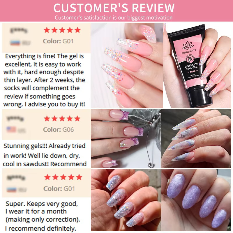 BORN PRETTY 30ml paillettes Gel acrylique Extension de doigt vernis à ongles argent rose Extension G