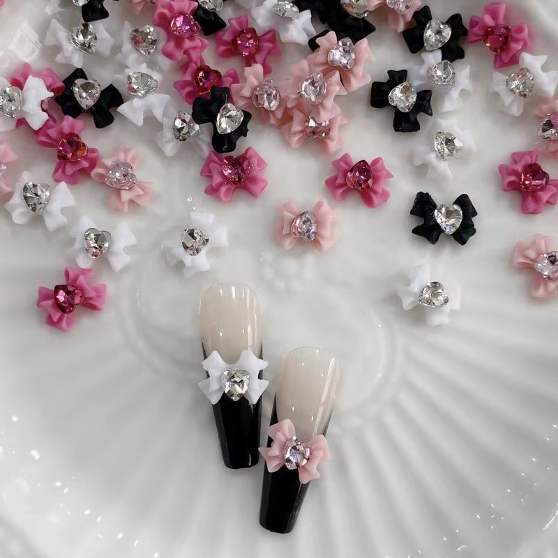 10 pièces résine arc Nail Art décoration avec coeur cristal strass perles accessoires pour ongles Ar