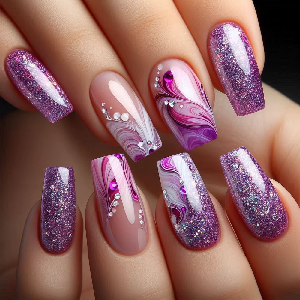 Été chérie ongles faits à la main presse Ons cercueil court faux ongles étoiles de rêve lune presse 