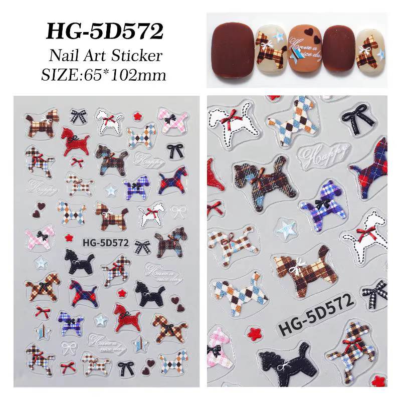 Autocollant pour ongles de cheval mignon et coloré de style dessin animé, autocollant pour manucure