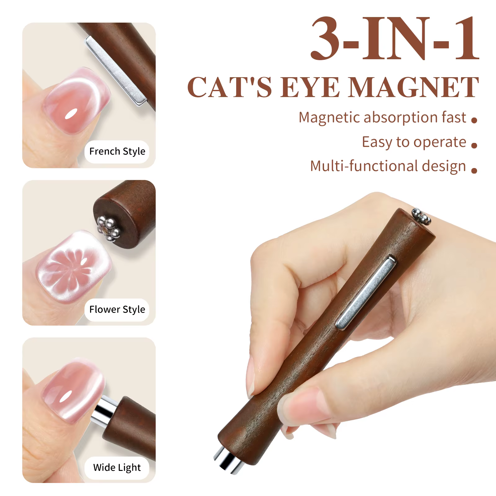 Bâton magnétique multifonctionnel puissant 3 en 1 pour Nail Art, avec fer en forme de Y, pour vernis
