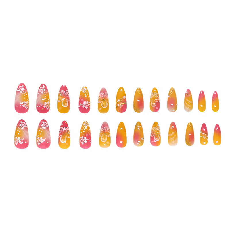 24 pièces fleur blanche faux ongles conseils Ins jaune rose Blush faux ongles portable couverture co