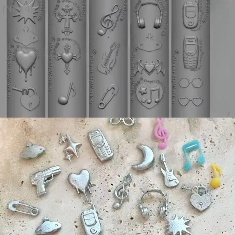 Moule à ongles en silicone 3D transparent – Style musique rétro/punk, modèles de queue de sirène et