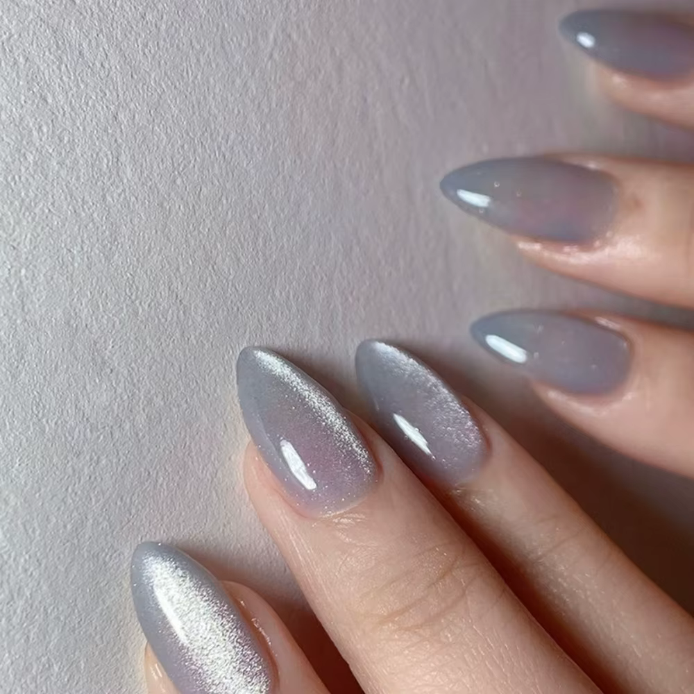 24 pièces marron dégradé faux ongles conseils portable oeil de chat amande presse sur ongles avec pa