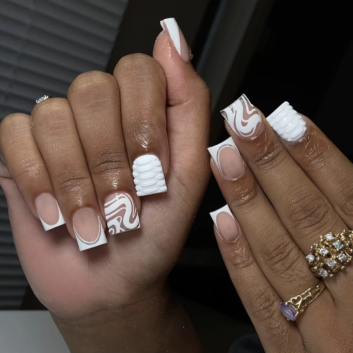 Faux ongles français dessin animé, 24 pièces, carré court, rose, escargot, couverture complète, poig