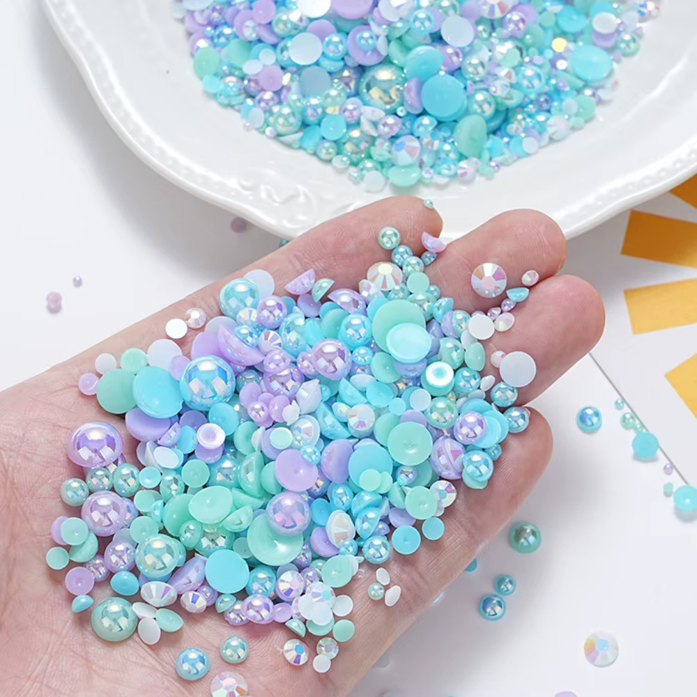 Ensemble de perles de sirène 30G, tailles mixtes, dos plat, perles AB en résine, perles circulaires