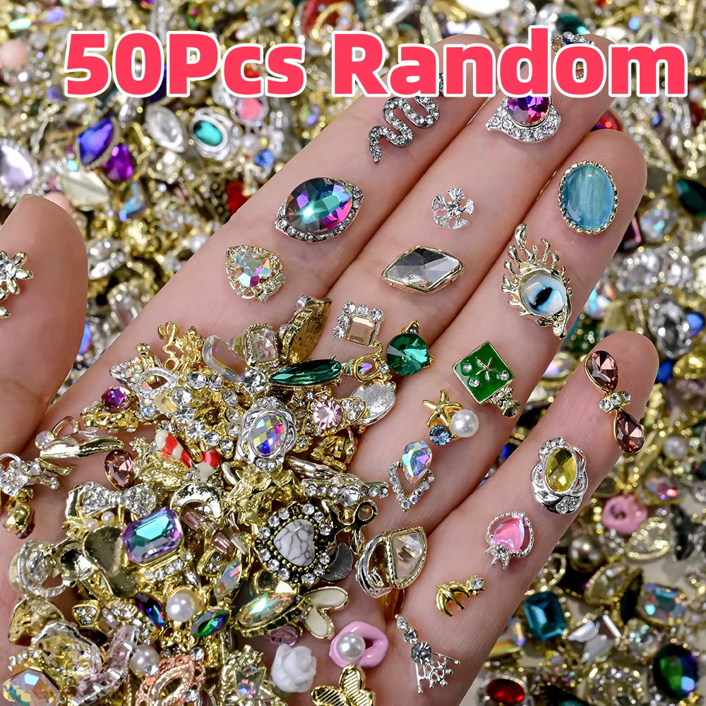 Breloques 3D de luxe pour ongles, 50 pièces, alliage mixte, nœud papillon/papillon/cœur/fleur, décor